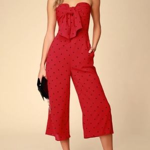NWT Lulu's Red Cropped Tie-Front Jumpsuit